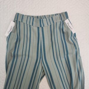 28" 29" Teal Blue Striped Wide Leg PANTS Tencel Cotton Pull on Elastic SOFT prep